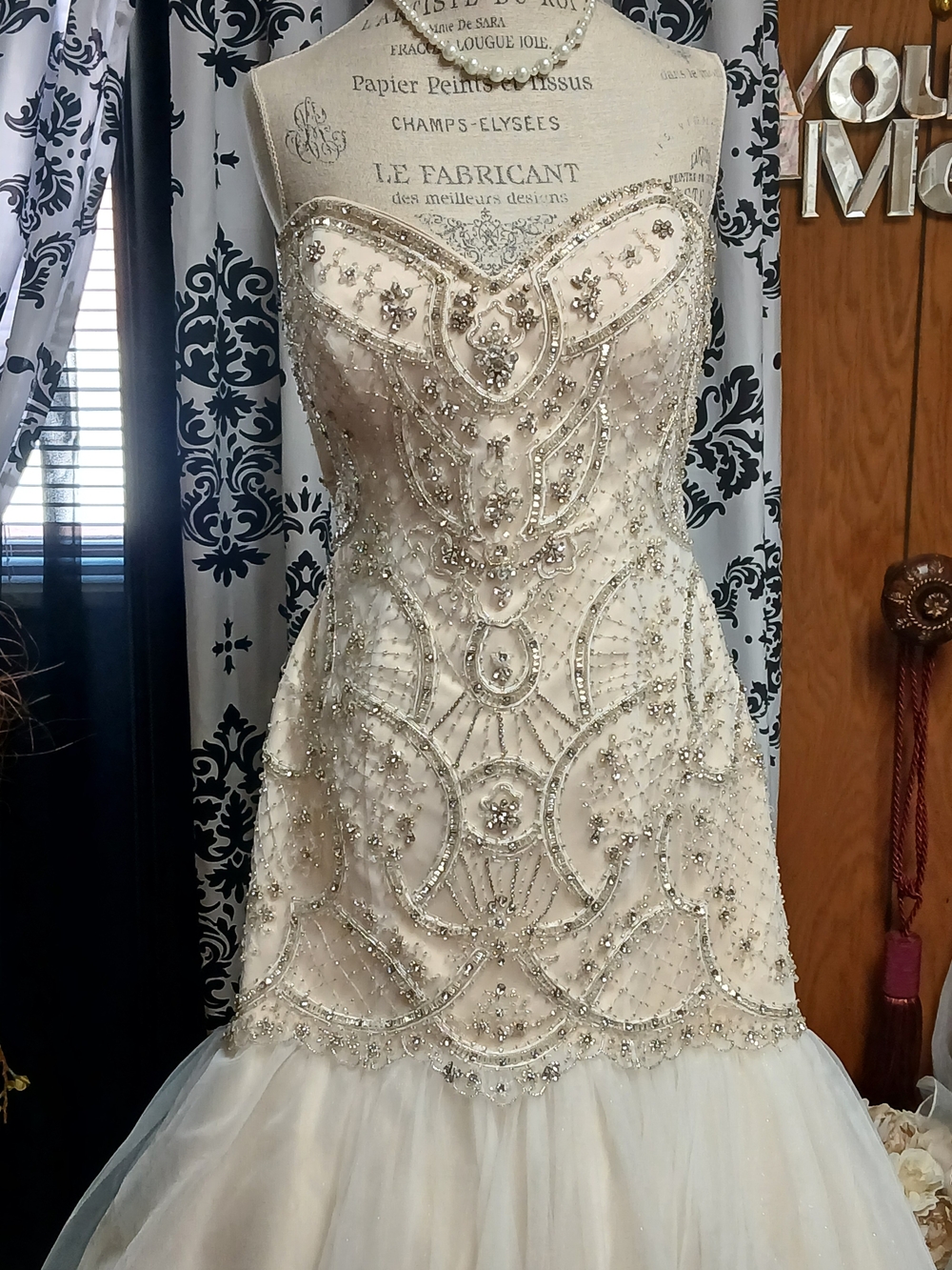 Beaded Ivory Strapless Mermaid Wedding Dress - Unbranded